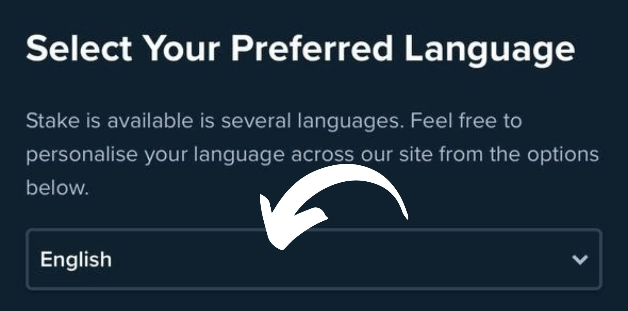 Stake Pakistan select the site language
